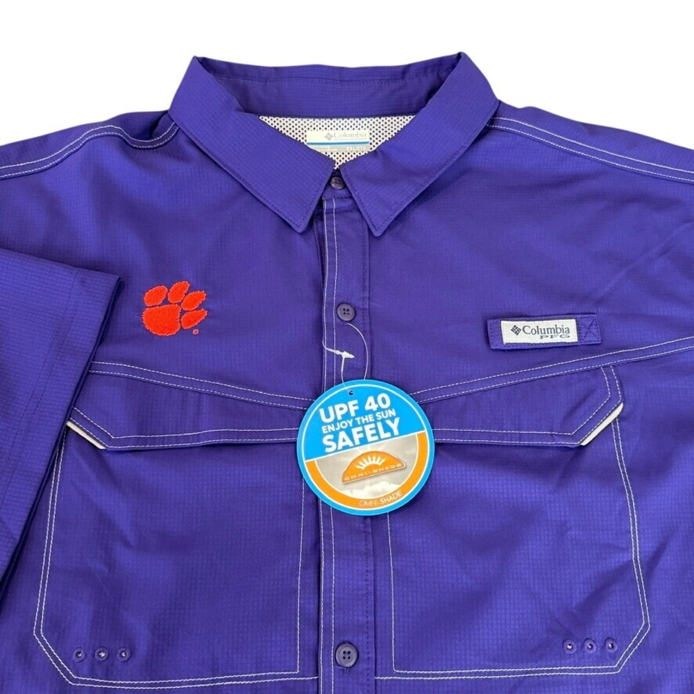 Columbia PFG Men Low Drag Offshore Shirt XXL Purple Orange Clemson Tigers UPF 40
